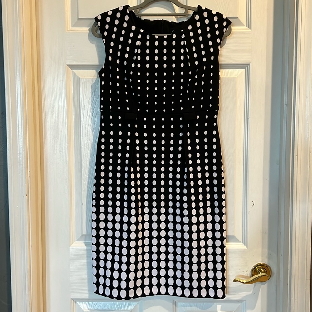 connected apparel Black and White Polka Dot Sheath Dress